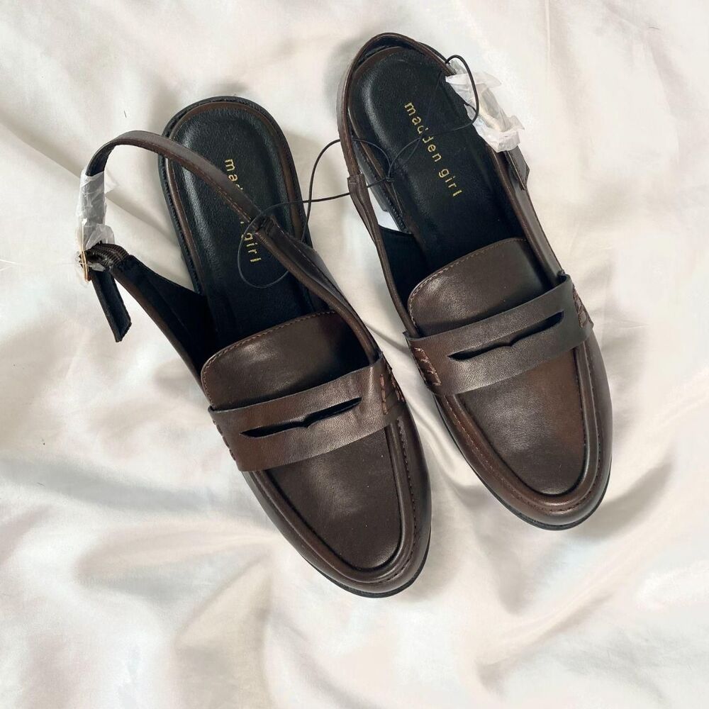 NEW Madden Girl Model Dimee Brown Burnished Sling Back Preppy Flat Loafers 7.5